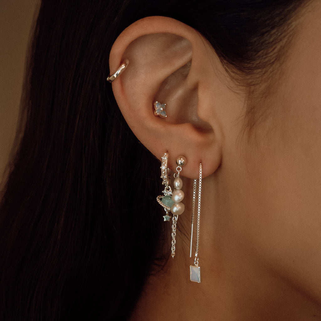 Square Opal Threader Earring