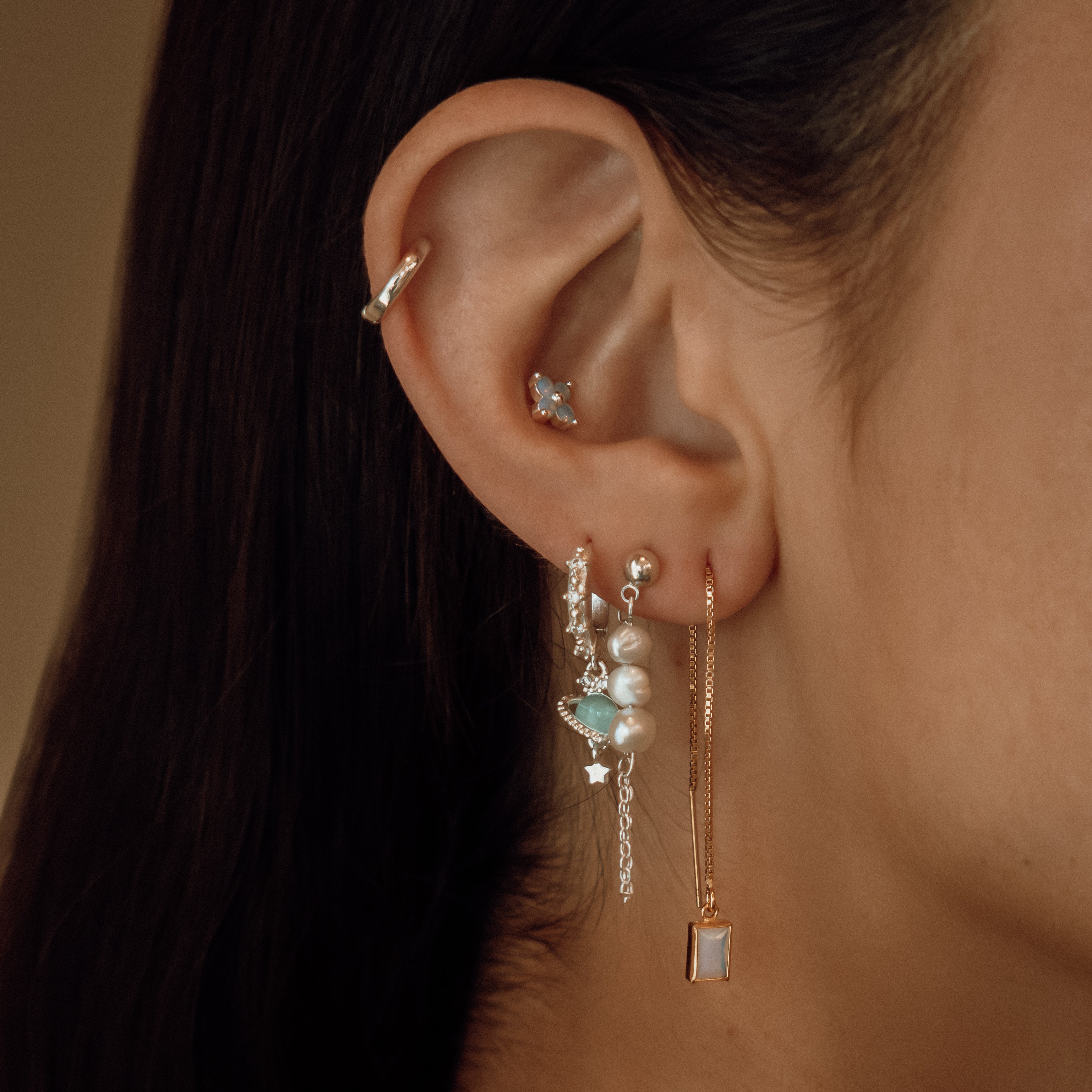 Square Opal Threader Earring