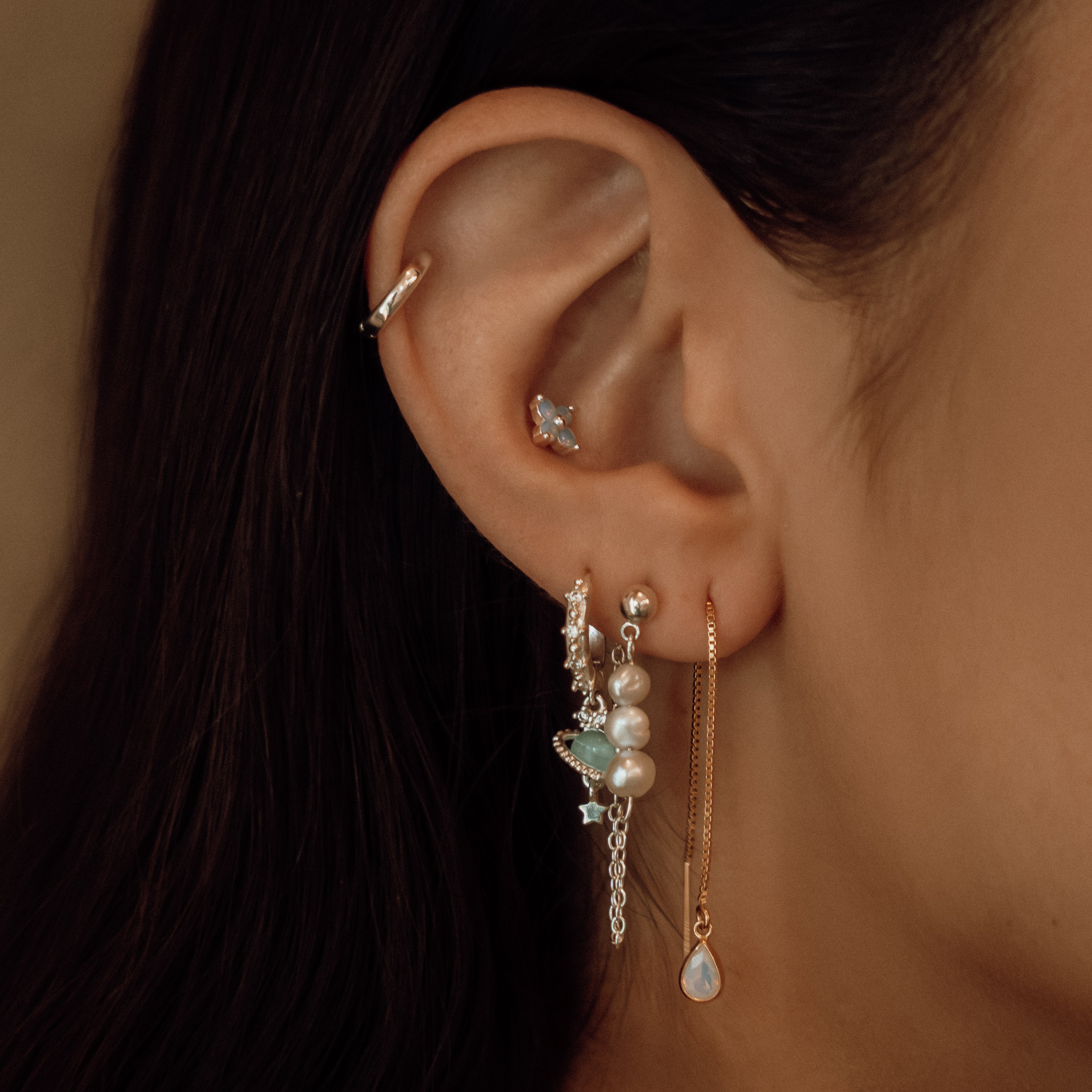 Teardrop Opal Threader Earring