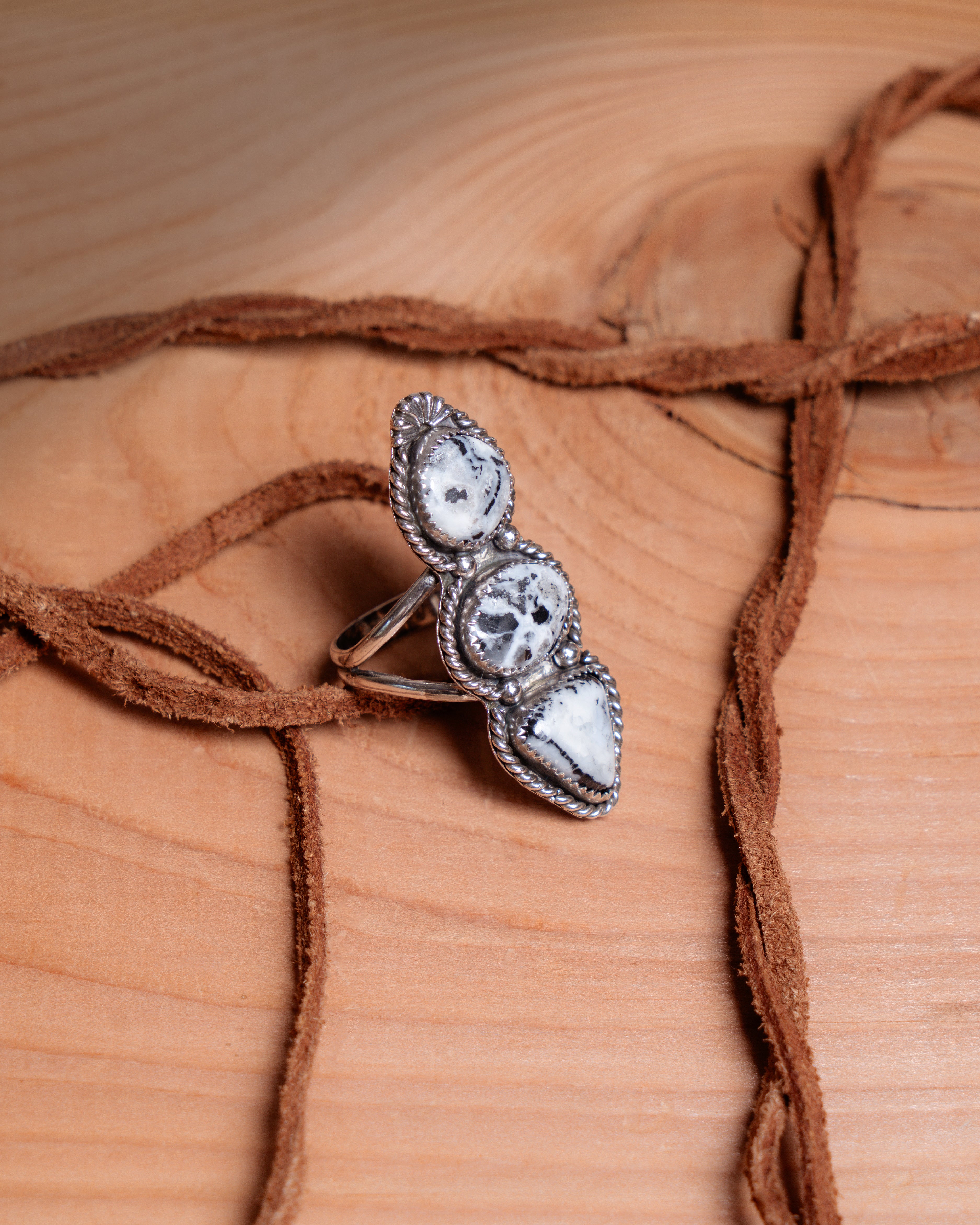 White Buffalo Triple Stone Ring