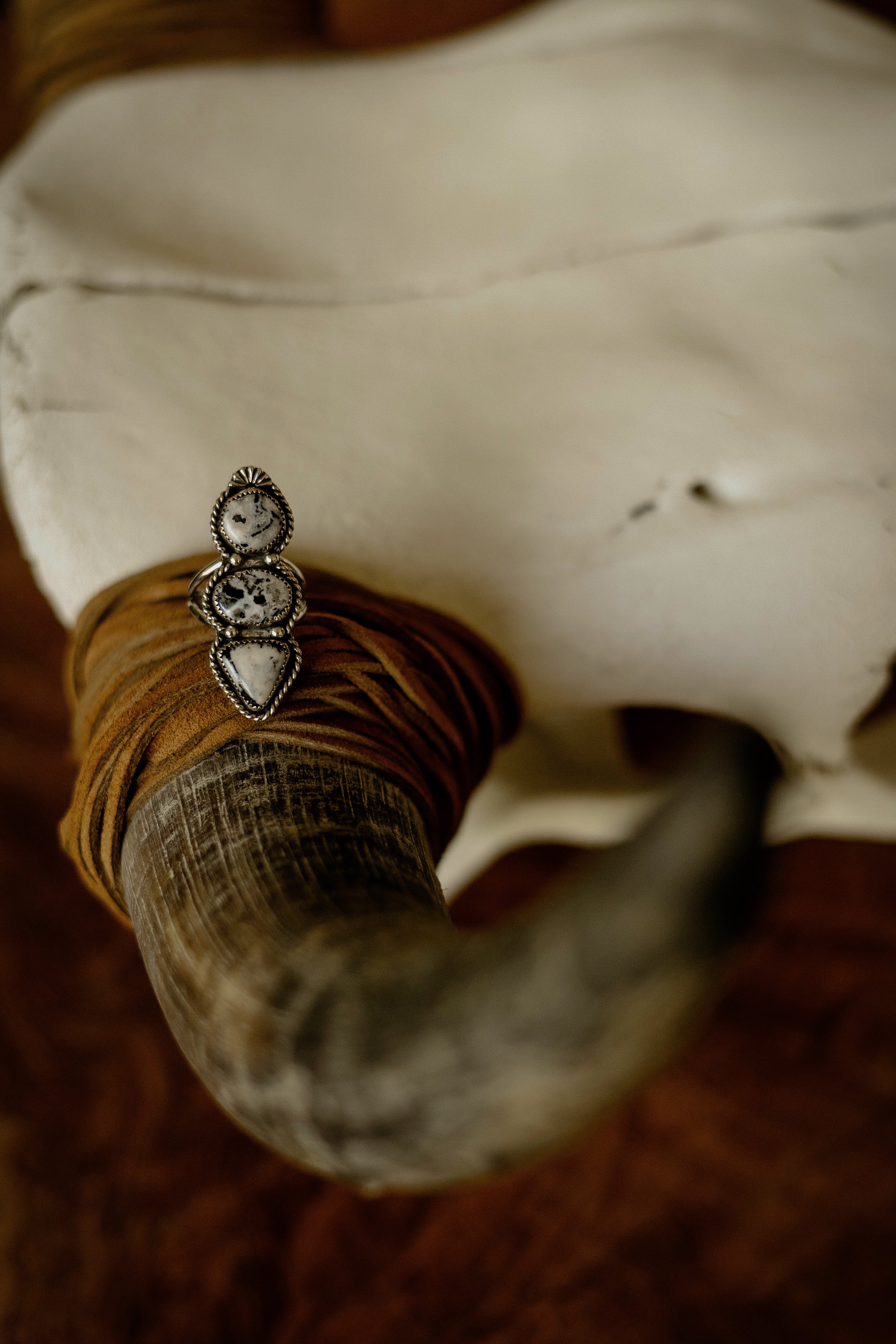 White Buffalo Triple Stone Ring
